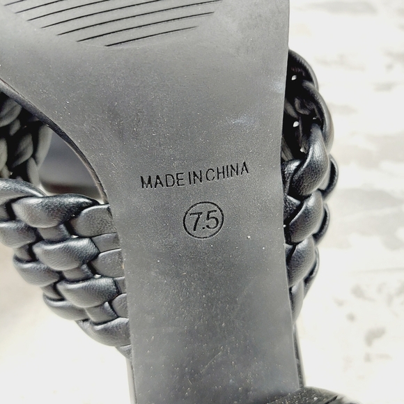 New Anne Klein  Woven Straps Block Heel Black Mule Slide Sandals K149 - Picture 10 of 12